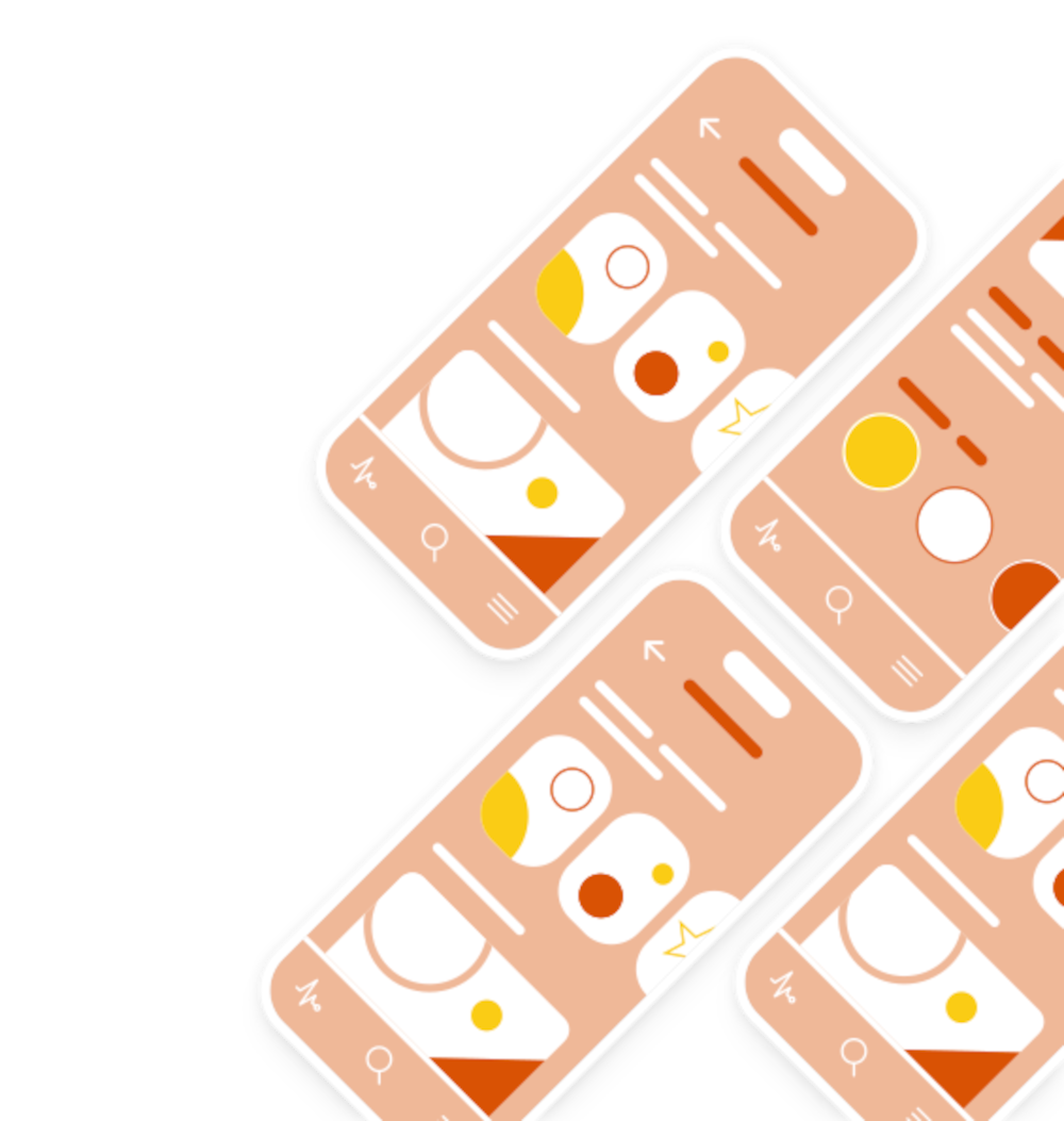 An image depicting four phones that are parallel to each other and rotate 45 degrees to the right.